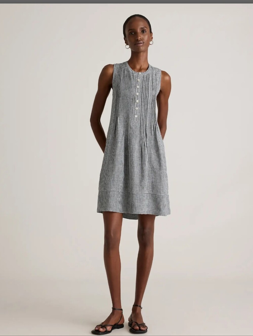 Quince 100% European Linen Sleeveless Swing Staple Dress Cottagecore Retro Y2K